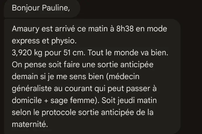 Témoignage d'une cliente accouchement phsyiologique à la maternité Albi accouchement physiologique et rapide à l'hopital Albi Tarn avec doula